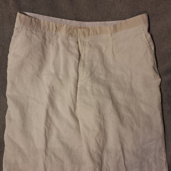 STEVE HARVEY 100% Linen Pants Mens 52/34 (50/30 Actual) White Pleated - Picture 6 of 14